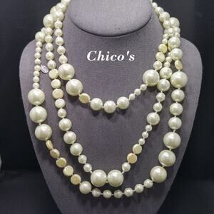 Chico's Faux Pearl Necklace, Hand-knotted, Glass Pearls, 60 Inches, No Clasp